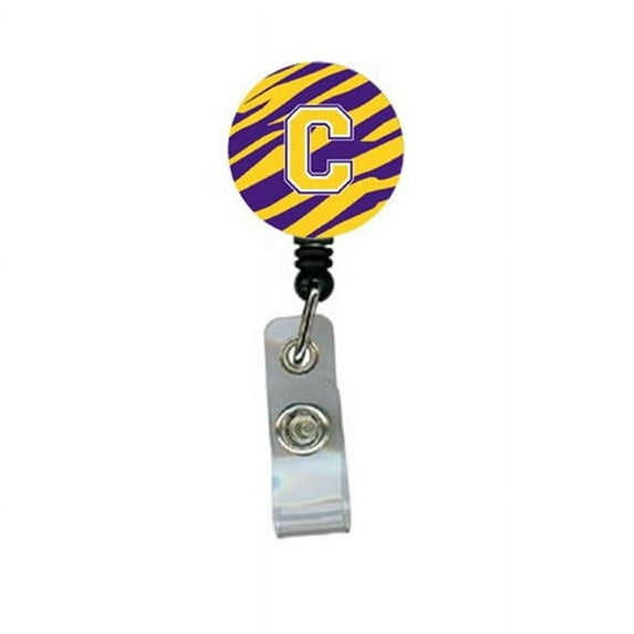 Carolines Treasures CJ1022-C-BR Tiger Stripe - Purple Gold Initial C Monogram Initial Retractable Badge Reel or ID Holder with Clip