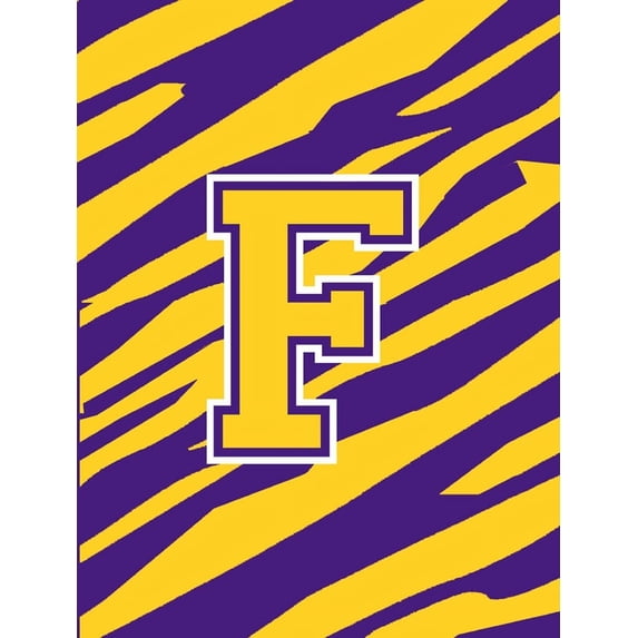 Carolines Treasures CJ1022-F-GF Monogram - Tiger Stripe - Purple Gold Initial F Monogram Initial Flag Garden Size