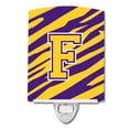thumbnail image 1 of Carolines Treasures CJ1022-FCNL Letter F Monogram - Tiger Stripe - Purple Gold Ceramic Night Light, 6x4x3", multicolor, 1 of 1