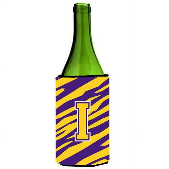 Carolines Treasures CJ1022-ILITERK Tiger Stripe - Purple Gold Monogram Initial I Wine Bottle Hugger