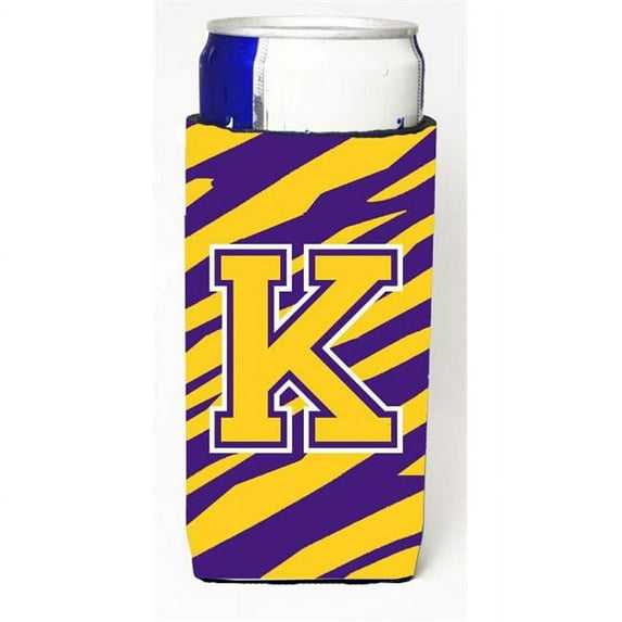Carolines Treasures CJ1022-KMUK Tiger Stripe - Purple Gold Monogram Letter K Michelob Ultra s For Slim Cans