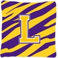 thumbnail image 1 of Carolines Treasures CJ1022-LPW1414 Monogram - Tiger Stripe - Purple Gold Decorative Fabric Pillow - 14 x 14 in.- Initial L, 1 of 2