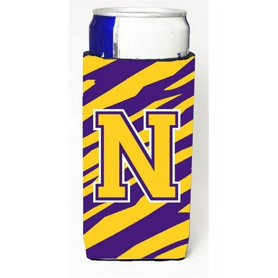 Carolines Treasures CJ1022-NMUK Tiger Stripe - Purple Gold Monogram Letter N Michelob Ultra s For Slim Cans