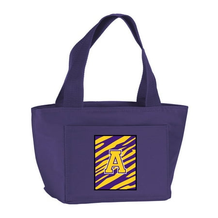 Carolines Treasures CJ1022-PR-8808-Parent Letter Monogram Tiger Stripe Purple Gold Lunch Bag or Doggie Bag CJ1022