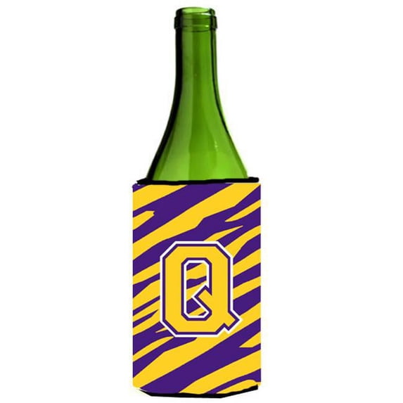 Carolines Treasures CJ1022-QLITERK Tiger Stripe - Purple Gold Monogram Initial Q Wine Bottle Hugger