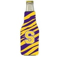 thumbnail image 1 of Carolines Treasures CJ1022-S-BOTTLE 3 x 8 in. Tiger Stripe Purple Gold Letter S Initial Longneck Beer  Hugger with Zipper, 1 of 2