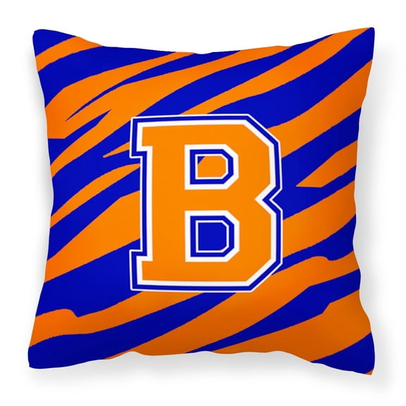 Carolines Treasures CJ1023-BPW1414 Letter B Initial Tiger Stripe - Blue Orange Fabric Decorative Pillow, 14Hx14W,