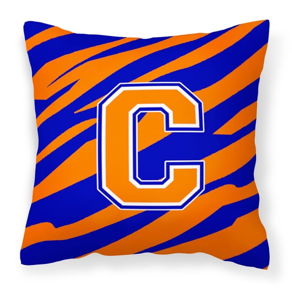 Carolines Treasures CJ1023-CPW1414 Letter C Initial Tiger Stripe - Blue Orange Fabric Decorative Pillow, 14Hx14W,