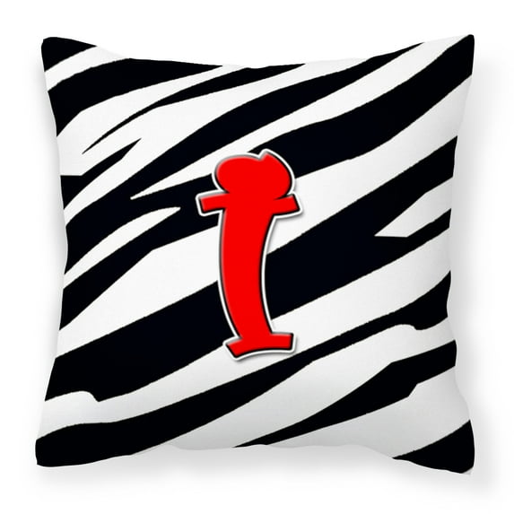 Carolines Treasures CJ1024-IPW1414 Letter I Initial Monogram - Zebra Red Fabric Decorative Pillow, 14Hx14W, multicolor