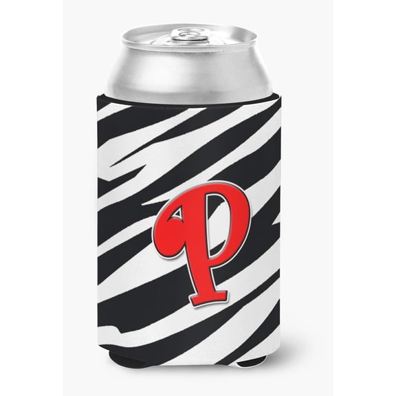 Letter P Initial Monogram - Zebra Red Can or Bottle Beverage Insulator Hugger