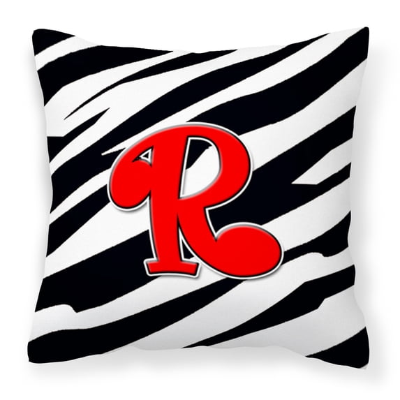 Carolines Treasures CJ1024-RPW1414 Letter R Initial Monogram - Zebra Red Fabric Decorative Pillow, 14Hx14W, multicolor