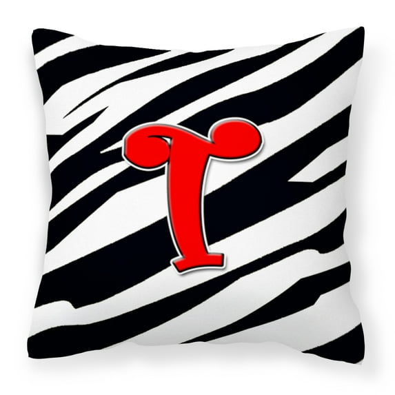 Carolines Treasures CJ1024-TPW1414 Letter T Initial Monogram - Zebra Red Fabric Decorative Pillow, 14Hx14W, multicolor