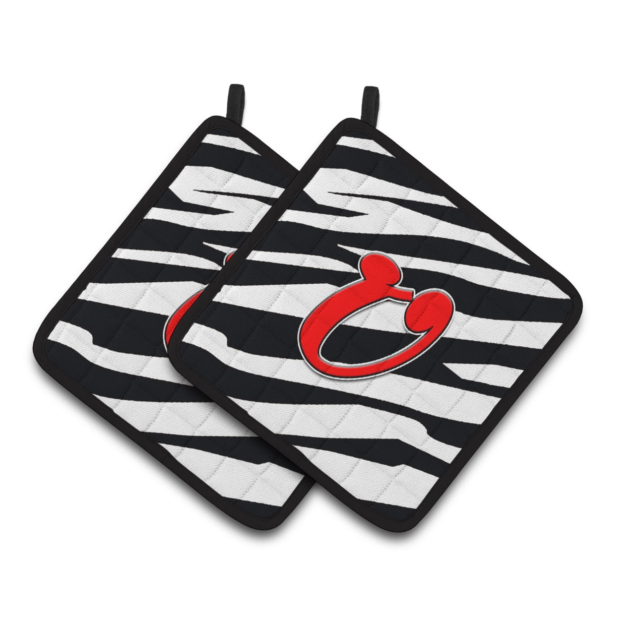 Carolines Treasures CJ1024-UPTHD Letter U Initial Monogram - Zebra Red Pair of Pot Holders, 7.5HX7.5W, multicolor