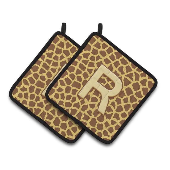 Carolines Treasures CJ1025-RPTHD Letter R Initial Monogram - Giraffe Pair of Pot Holders, 7.5HX7.5W, multicolor