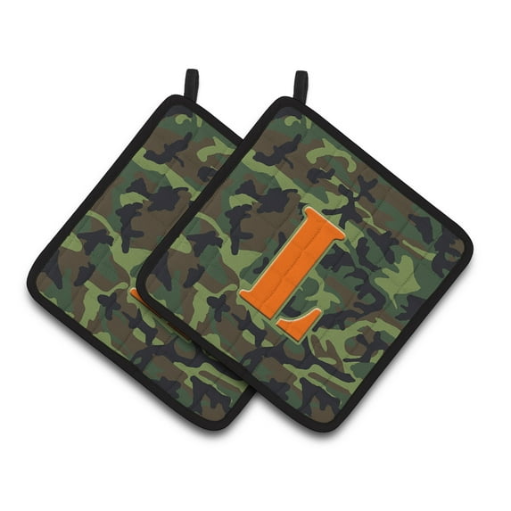 Carolines Treasures CJ1030-LPTHD Letter L Monogram - Camo Green Pair of Pot Holders, 7.5HX7.5W, multicolor