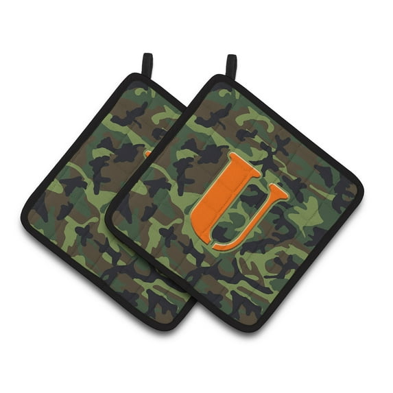 Carolines Treasures CJ1030-UPTHD Letter U Monogram - Camo Green Pair of Pot Holders, 7.5HX7.5W, multicolor