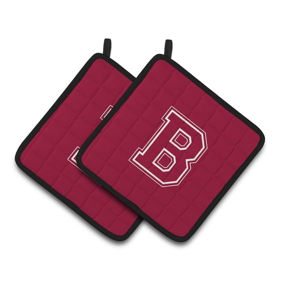 Carolines Treasures CJ1032-BPTHD Letter B Initial Monogram - Maroon and White Pair of Pot Holders, 7.5HX7.5W, multicolor