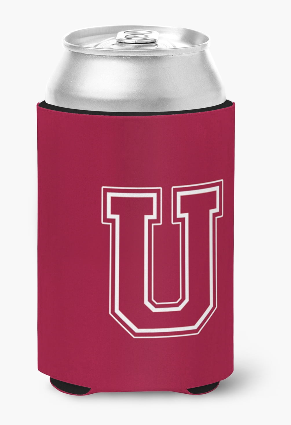 Letter U Initial Monogram - Maroon and White Can or Bottle Beverage Insulator Hugger