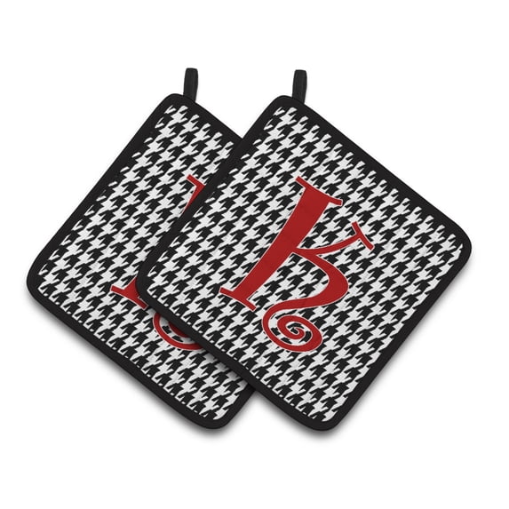 Carolines Treasures CJ1035-KPTHD Letter K Initial Monogram - Houndstooth Black Pair of Pot Holders, 7.5HX7.5W,