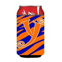 Carolines Treasures CJ1036-YCC Letter Y Initial Monogram - Tiger Stripe Blue And Orange Can Or Bottle  Hugger