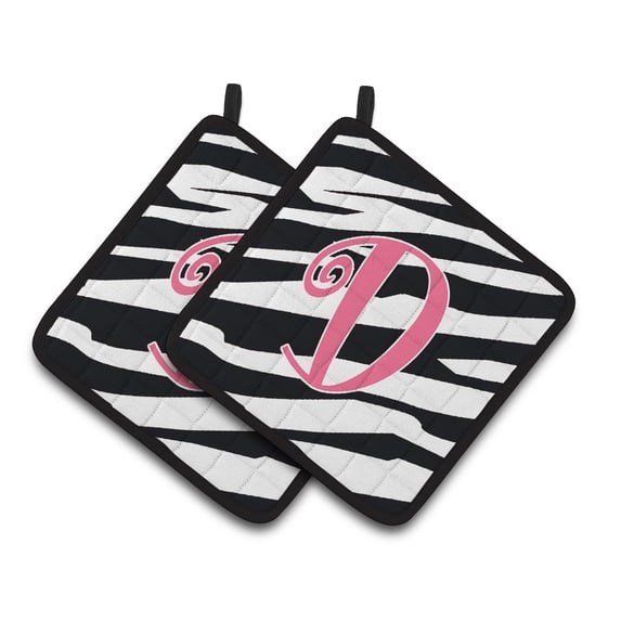 Carolines Treasures CJ1037-DPTHD Letter D Initial Zebra Stripe and Pink Pair of Pot Holders, 7.5HX7.5W, multicolor