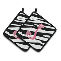 Carolines Treasures CJ1037-JPTHD Letter J Initial Zebra Stripe and Pink Pair of Pot Holders, 7.5HX7.5W, multicolor