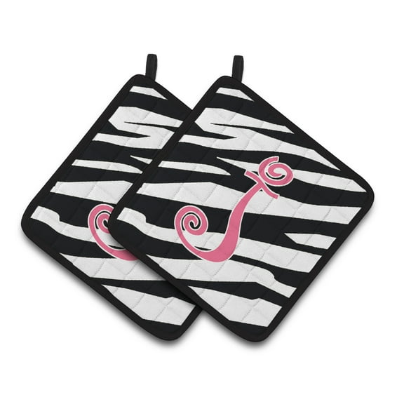Carolines Treasures CJ1037-JPTHD Letter J Initial Zebra Stripe and Pink Pair of Pot Holders, 7.5HX7.5W, multicolor