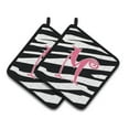 thumbnail image 1 of Carolines Treasures CJ1037-MPTHD Letter M Initial Zebra Stripe and Pink Pair of Pot Holders, 7.5HX7.5W, multicolor, 1 of 3