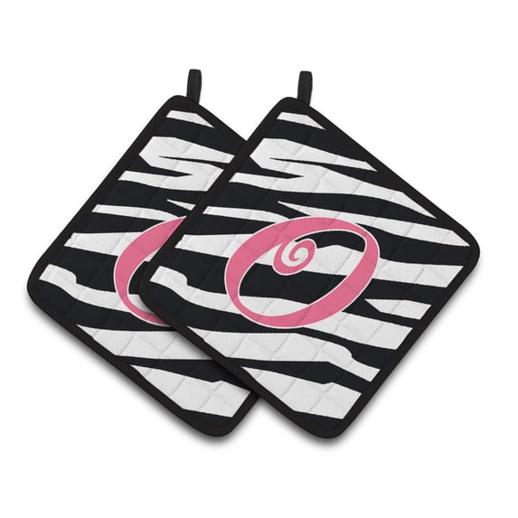 Carolines Treasures CJ1037-OPTHD Letter O Initial Zebra Stripe and Pink Pair of Pot Holders, 7.5HX7.5W, multicolor