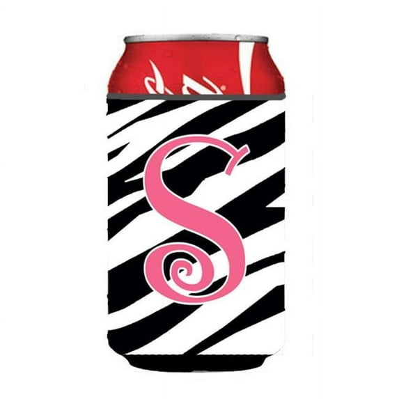 Carolines Treasures CJ1037-SCC Letter S Initial Monogram - Zebra Stripe And Pink Can Or Bottle Hugger