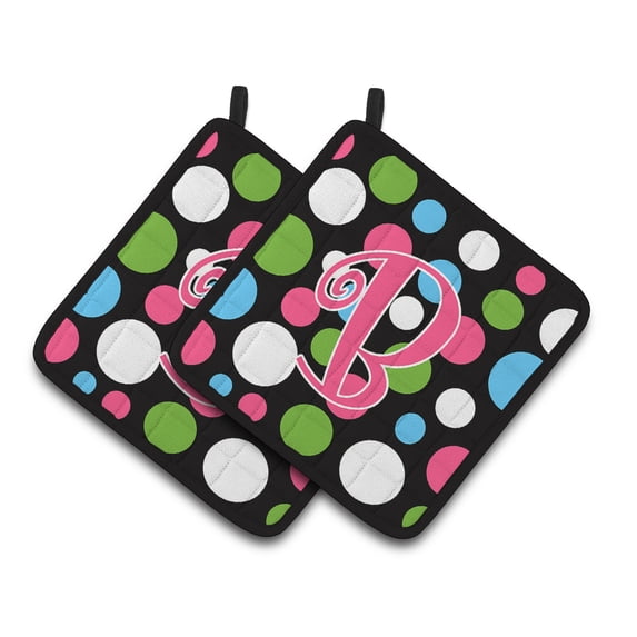 Monogram Initial B Polkadots and Pink Pair of Pot Holders