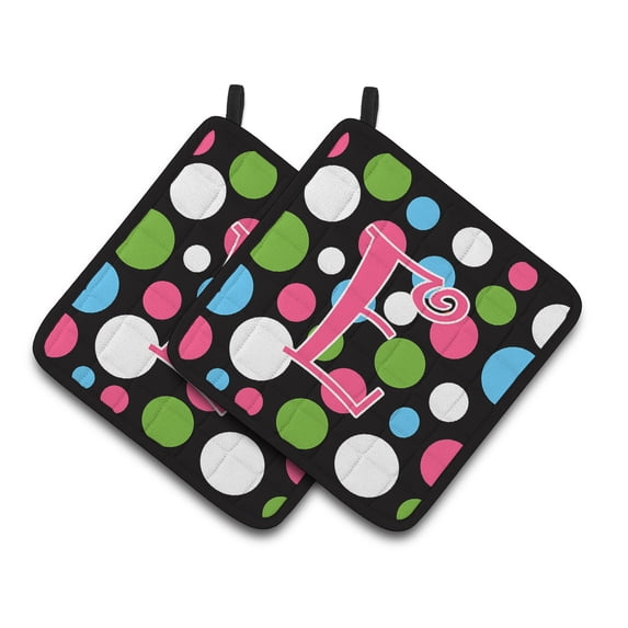 Monogram Initial E Polkadots and Pink Pair of Pot Holders
