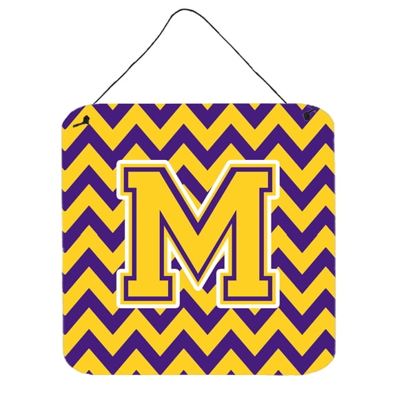 Carolines Treasures CJ1041-MDS66 Letter M Chevron Purple and Gold Wall or Door Hanging Prints 6HX6W multicolor