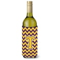 thumbnail image 1 of Carolines Treasures CJ1041-TLITERK Letter T Chevron Purple and Gold Wine Bottle Beverage Insulator Hugger  Wine Bottle, 1 of 1