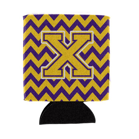 Carolines Treasures CJ1041-XCC Letter X Chevron Purple and Gold Can or Bottle Hugger Can Hugger multicolor