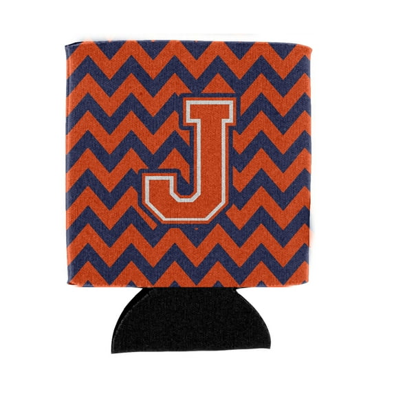 Carolines Treasures CJ1042-JCC Letter J Chevron Orange and Blue Can or Bottle Hugger Can Hugger multicolor