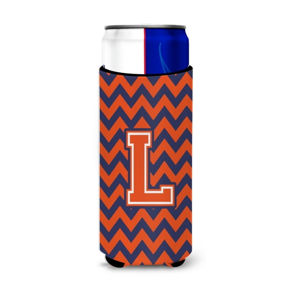 Carolines Treasures CJ1042-LMUK Letter L Chevron Orange Blue Ultra Beverage Insulators for slim cans Slim Can