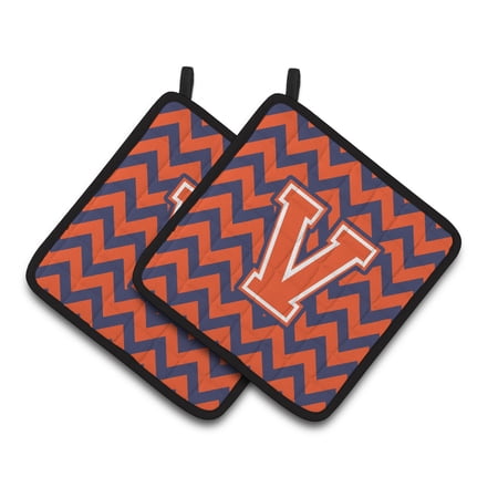 Carolines Treasures CJ1042-VPTHD Letter V Chevron Orange and Blue Pair of Pot Holders, 7.5HX7.5W, multicolor