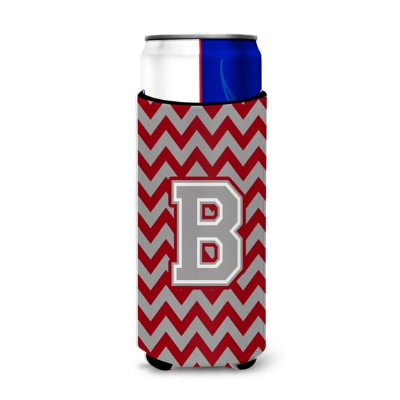 Carolines Treasures CJ1043-BMUK Letter B Chevron Crimson and Grey Ultra Beverage Insulators for slim cans Slim Can