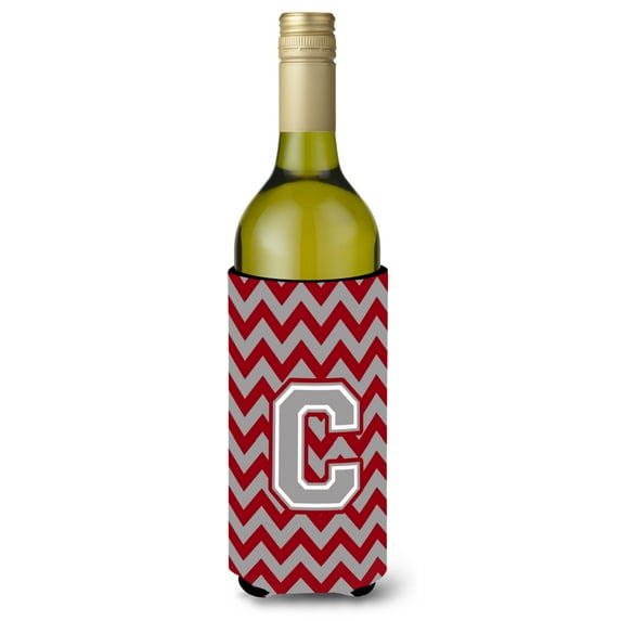 Carolines Treasures CJ1043-CLITERK Letter C Chevron Crimson and Grey Wine Bottle Beverage Insulator Hugger Wine