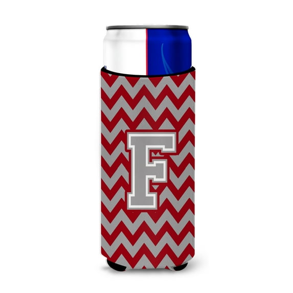 Carolines Treasures CJ1043-FMUK Letter F Chevron Crimson and Grey Ultra Beverage Insulators for slim cans Slim Can