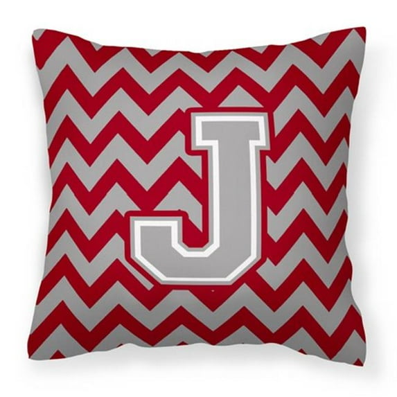 Carolines Treasures CJ1043-JPW1414 Letter J Chevron Crimson & Grey Fabric Decorative Pillow