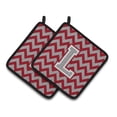 thumbnail image 1 of Letter L Chevron Crimson and Grey Pair of Pot Holders, 1 of 2