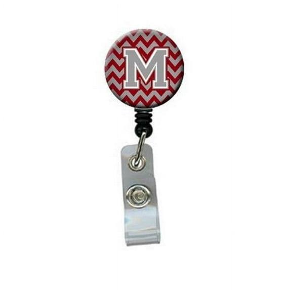 Carolines Treasures CJ1043-MBR Letter M Chevron Crimson & Grey Retractable Badge Reel, 5 x 1 x 2 in.