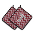 thumbnail image 1 of Letter T Chevron Crimson and Grey Pair of Pot Holders, 1 of 2