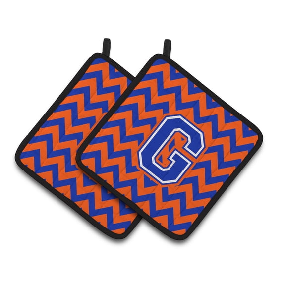 Letter G Chevron Orange and Blue Pair of Pot Holders