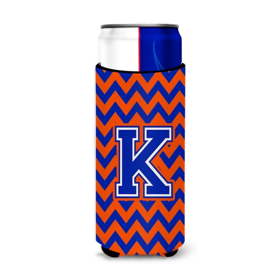 Carolines Treasures CJ1044-KMUK Letter K Chevron Orange and Blue Ultra Beverage Insulators for slim cans Slim Can