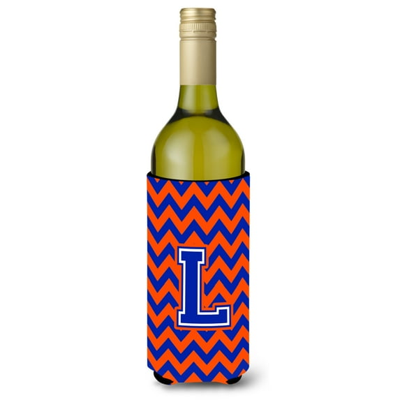 Carolines Treasures CJ1044-LLITERK Letter L Chevron Orange and Blue Wine Bottle Beverage Insulator Hugger Wine Bottle