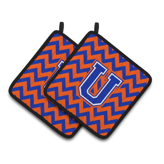 Carolines Treasures CJ1044-UPTHD Letter U Chevron Orange and Blue Pair of Pot Holders, 7.5HX7.5W, multicolor