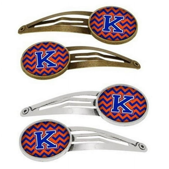 Carolines Treasures CJ1044-XHCS4 Letter X Chevron Orange & Blue Barrettes Hair Clips